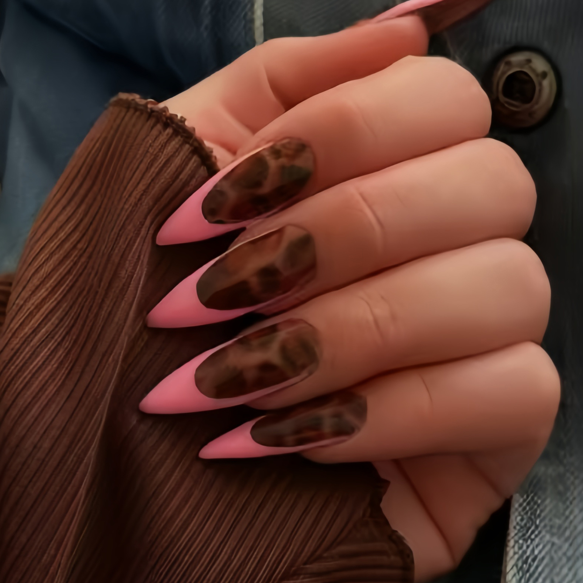 French Press Coffee & Tea - Medium fake nails coffee brown leopard