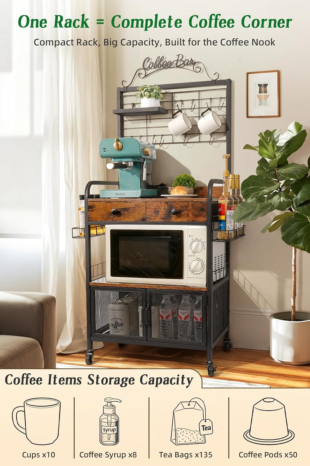 Rolling Coffee Bar Cart for Sm - Coffee Tea & Espresso Appliances recensione e prezzo