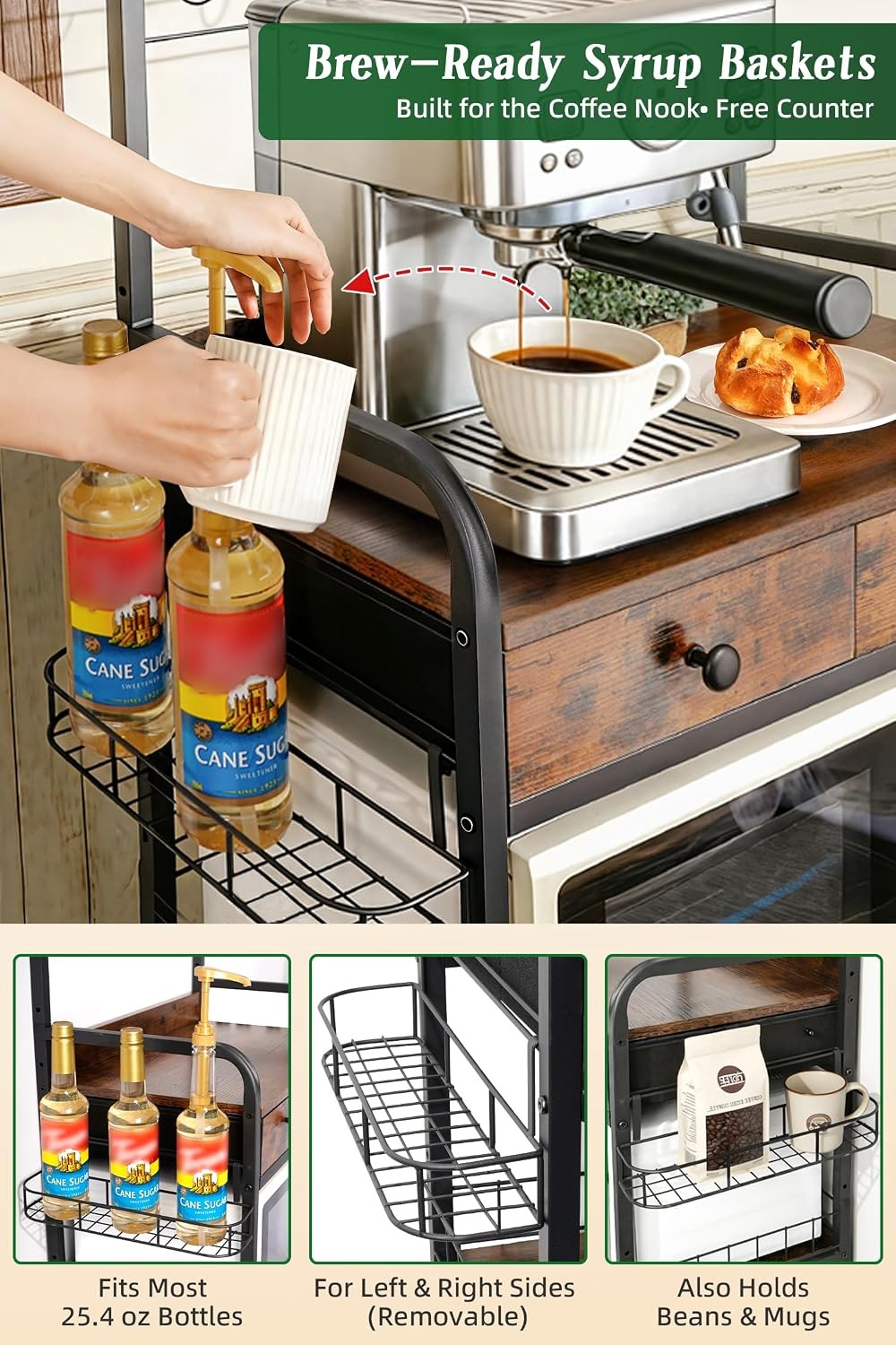 Rolling Coffee Bar Cart for Sm - Coffee Tea & Espresso Appliances recensione e prezzo