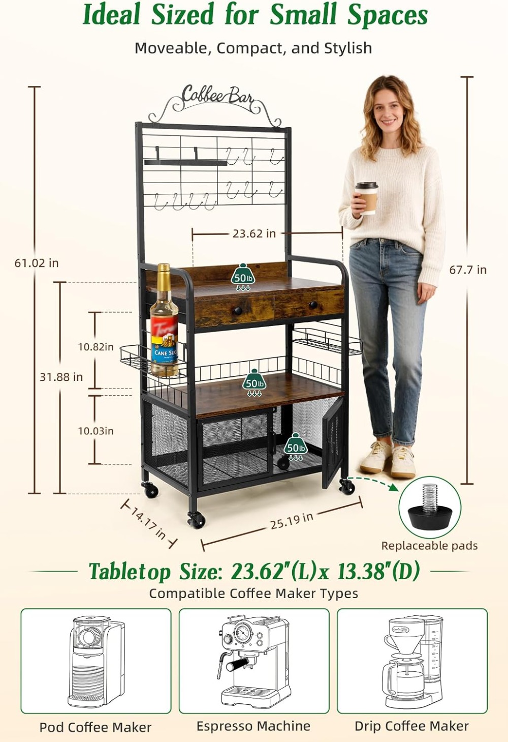 Rolling Coffee Bar Cart for Sm - Coffee Tea & Espresso Appliances recensione e prezzo
